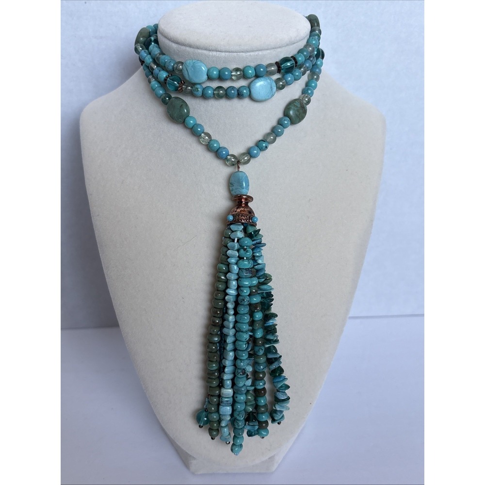 Artisan Faux Turquoise Drop Statement Necklace